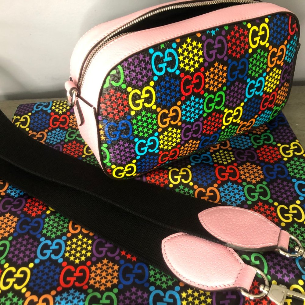 Gucci Rainbow GG Crossbody Bag with Pink Trim